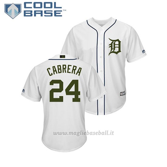 Maglia Baseball Uomo Tigers Miguel Cabrera 2018 Dia de los Caidos Cool Base Bianco